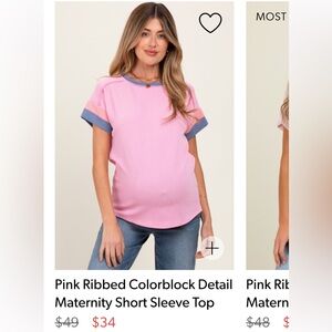 Pinkblush Pink and Blue Ribbed Maternity Top